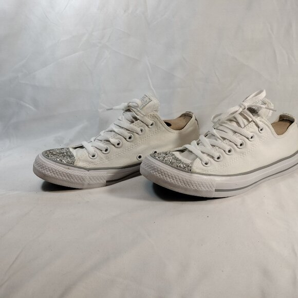 Converse Chuck Taylor All-Star Low Tops, White Glitter Toe - Picture 2 of 10